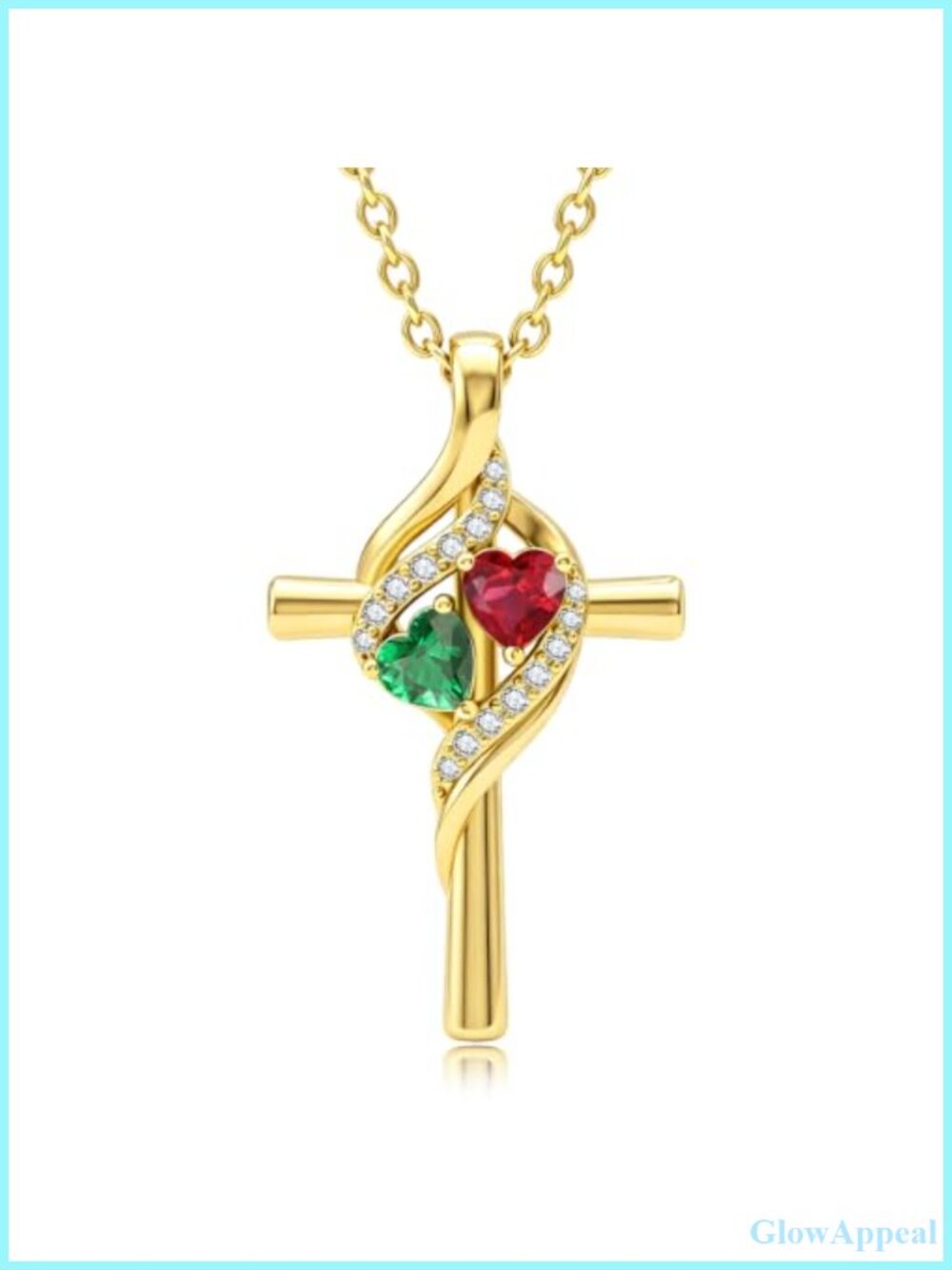14K Gold Plated Cross Necklace Double Birthstone Pendant Women Gift